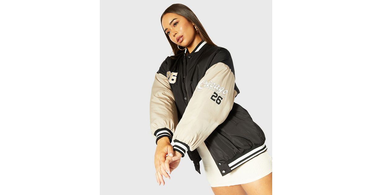 Skinnydip Black Chicago Oversized Bomber Jacket New Look