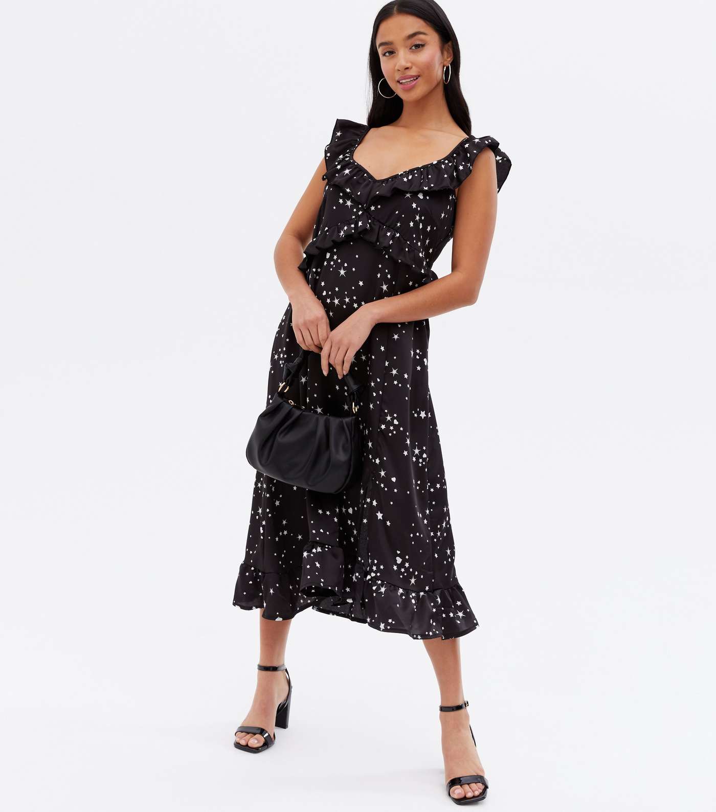 Petite Black Star Ruffle Midi Dress Image 2