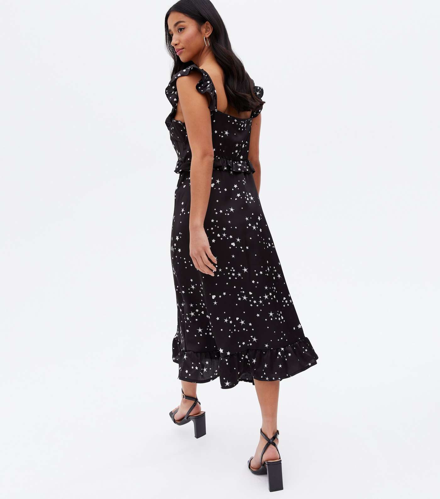 Petite Black Star Ruffle Midi Dress Image 4