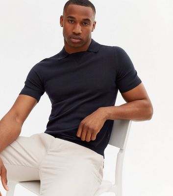 Only & Sons Navy Fine Knit Polo Shirt