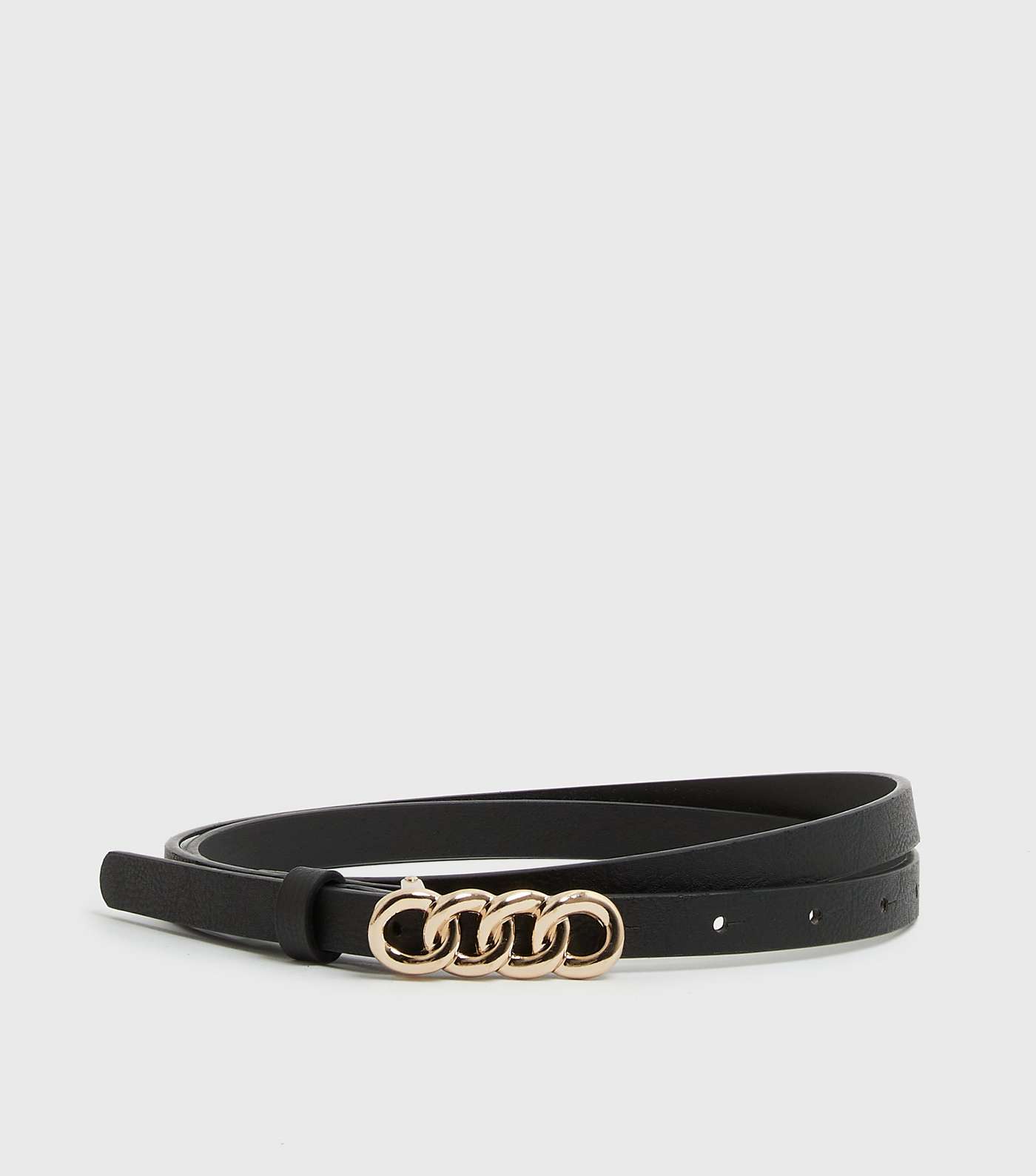 Black Leather-Look Chain Skinny Belt