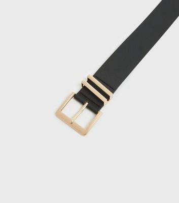 Black Leather-Look Square Buckle Waist Belt New Look