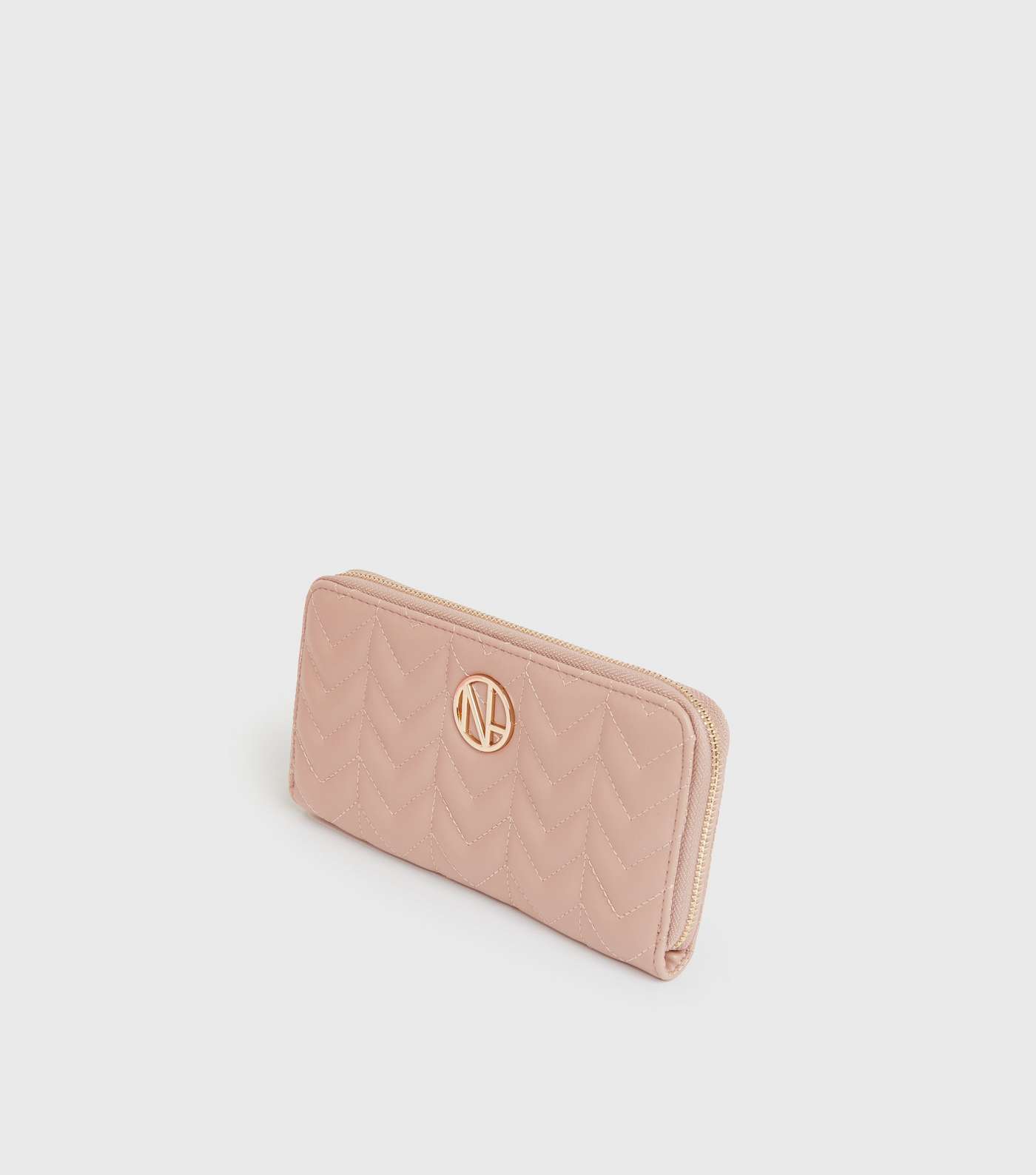 Pale Pink Quilted Embellished Zip Purse
