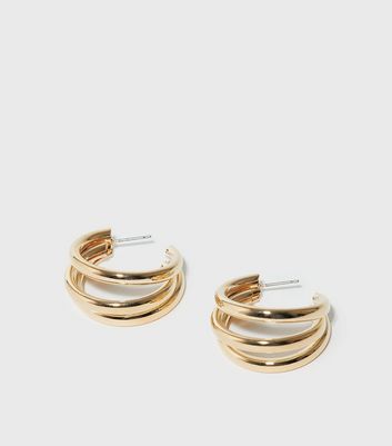 Gold Plated Chunky Triple Hoop Earrings 