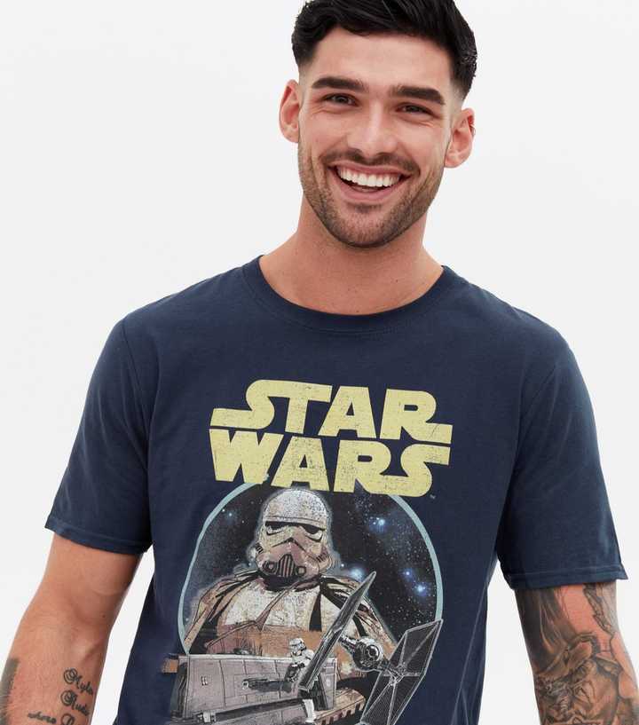 Star Wars T-Shirt Uomo The Mandalorian – Maglietta Ufficiale Con Poster, Colore Blu Navy