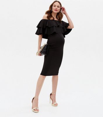 Ruffle bardot hot sale midi dress