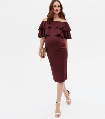 scuba ruffle midi dress