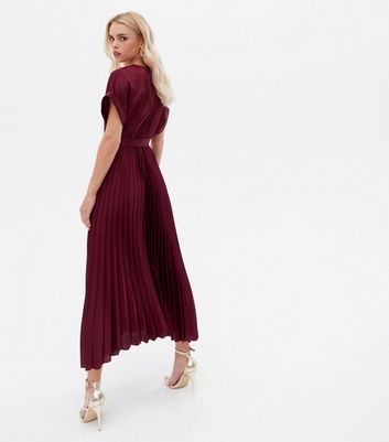 Petite Burgundy Satin Pleated Midi Wrap 