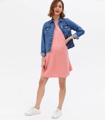 Maternity Coral Jersey Mini Smock Dress New Look