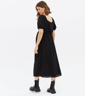 Click to view product details and reviews for Maternity Black Seersucker Square Neck Midi Dress New Look.