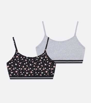 Girls 2 Pack Grey and Black Floral Crop Tops