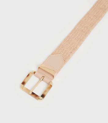 Pale Pink Straw Effect Belt | New Look