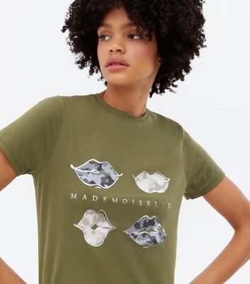 Tall Khaki Camo Lips Logo T Shirt New Look