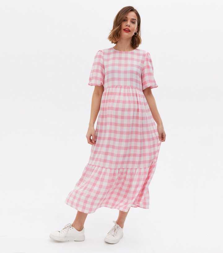 Ever New Petite smock midi dress in baby pink gingham