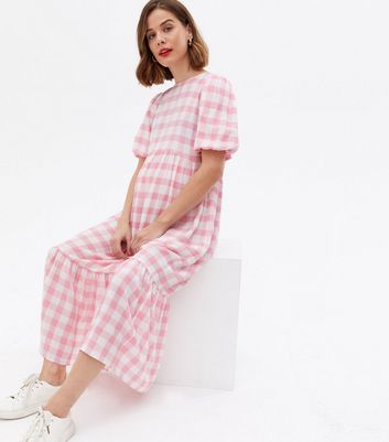 Click to view product details and reviews for Maternity Pink Gingham Tiered Midi Smock Dress New Look.