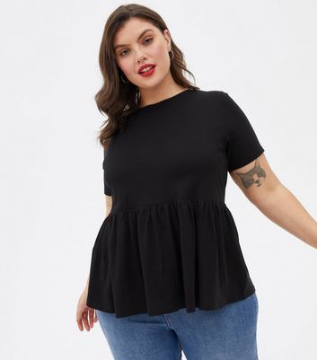 Curves Black Short Sleeve Peplum T Shirt New Look