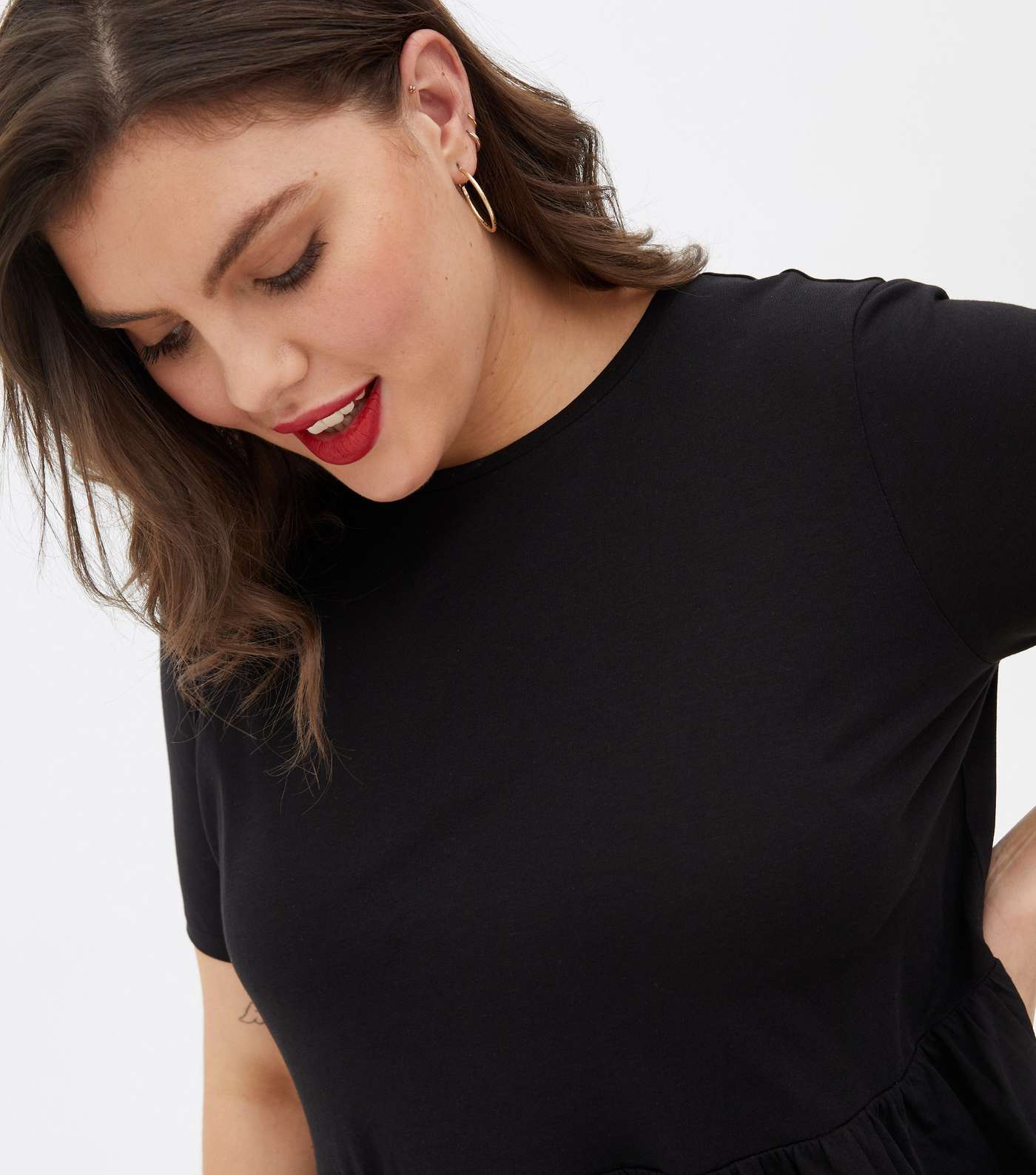 Curves Black Short Sleeve Peplum T-Shirt Image 3