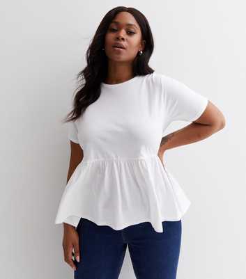 Curves White Short Sleeve Peplum T-Shirt