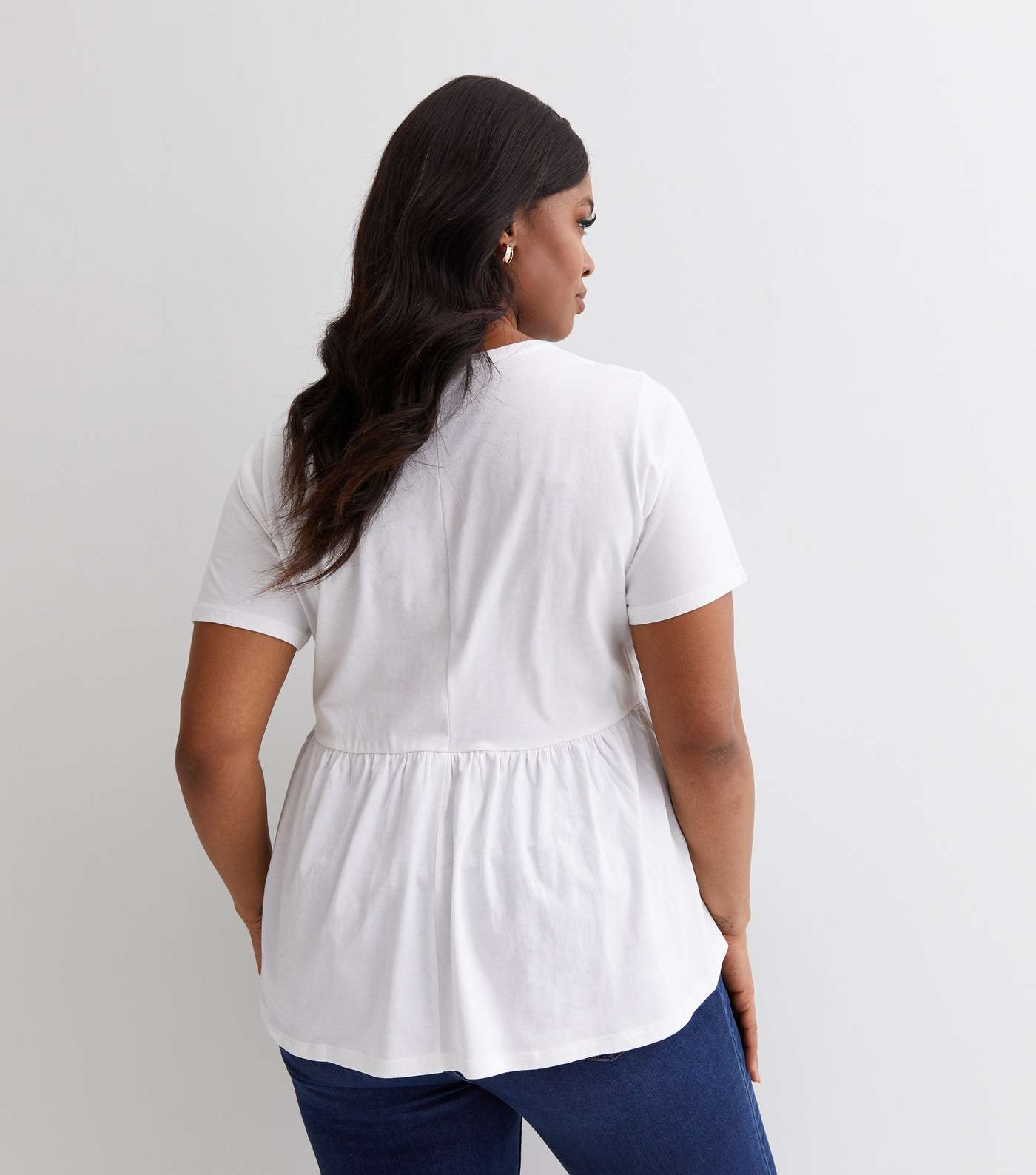 Curves White Short Sleeve Peplum T-Shirt Image 4