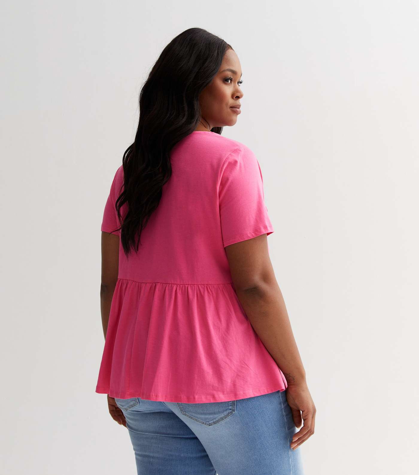 Curves Deep Pink Cotton Short Sleeve Peplum T-Shirt Image 4