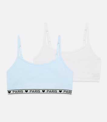 Girls 2 Pack Pale Blue and Grey Logo Crop Tops
