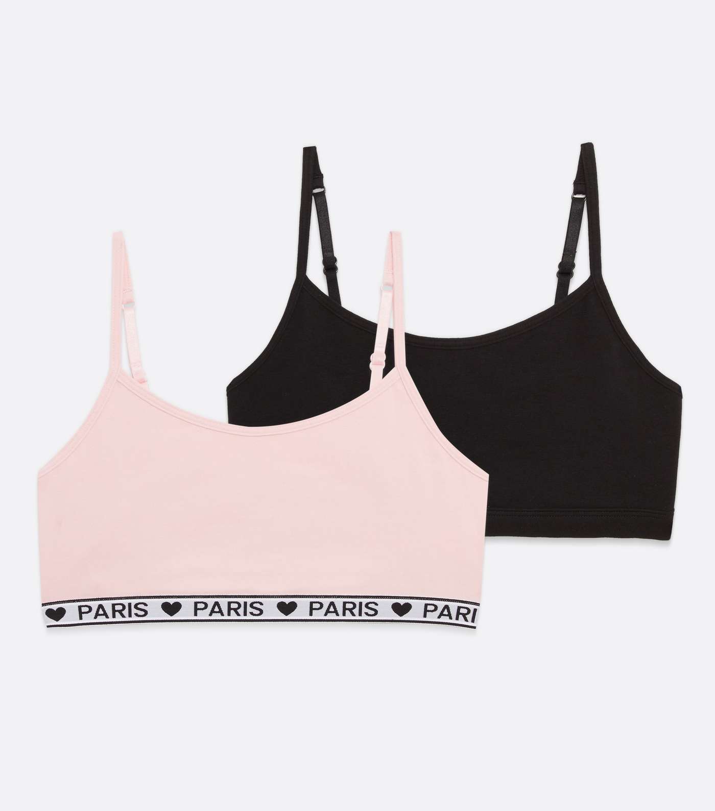 Girls 2 Pack Pale Pink and Black Logo Crop Tops