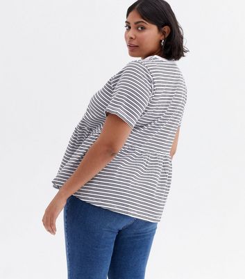 Click to view product details and reviews for Curves Black Stripe Ringer Peplum T Shirt New Look.