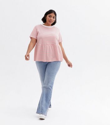 Click to view product details and reviews for Curves Red Stripe Ringer Peplum T Shirt New Look.