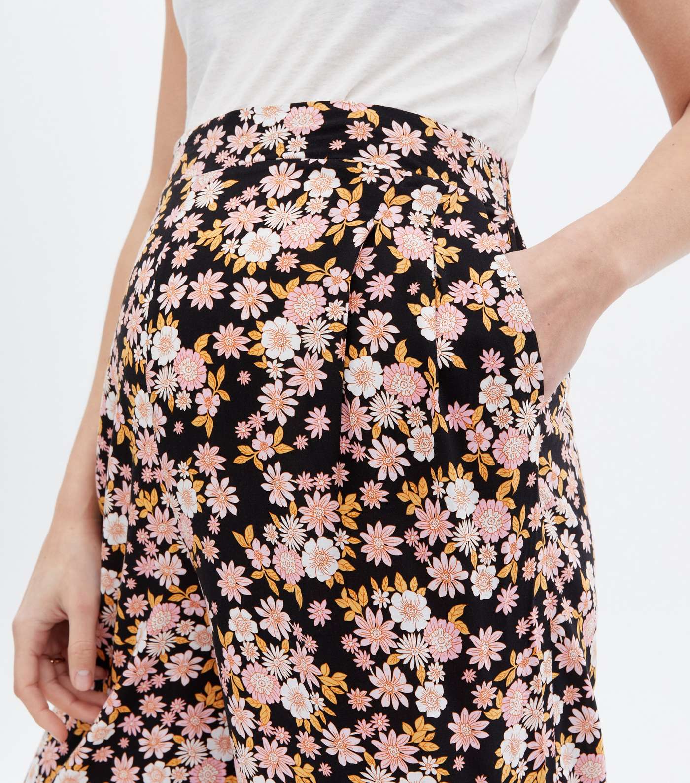 Maternity Black Floral Split Hem Over Bump Wide Leg Trousers Image 3