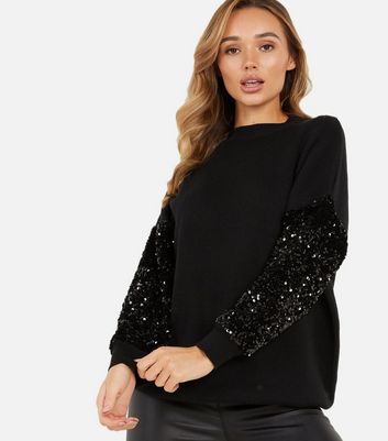 QUIZ Black Sequin High Neck Jumper 