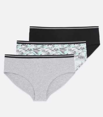 Girls 3 Pack Black Grey and Green Camo Butterfly Short Briefs