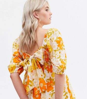 Tall Orange Retro Floral Tie Back Midi Dress New Look