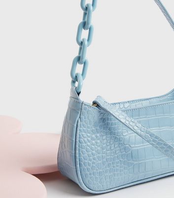 Link up Pale Blue Chain Shoulder Bag New Look