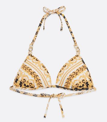 Click to view product details and reviews for White Chain Print Moulded Triangle Bikini Top New Look.