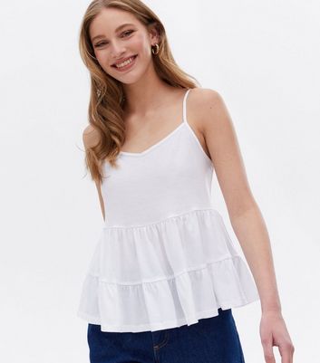 White Strappy Double Peplum Cami New Look