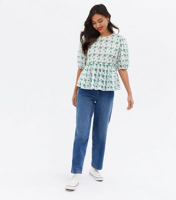 Click to view product details and reviews for Green Floral Broderie Peplum Top New Look.