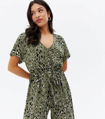 green leopard print playsuit