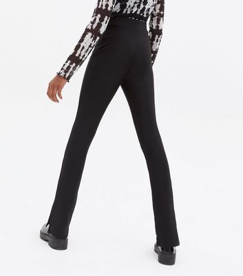 Girls Black Ribbed Split Hem Flared 