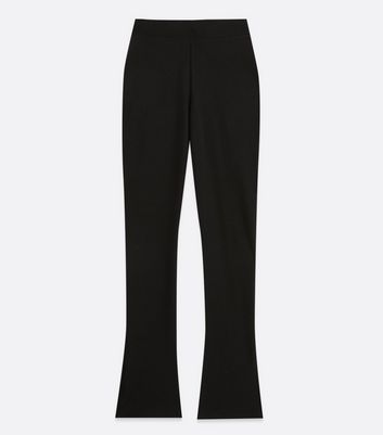 Girls Black Ribbed Split Hem Flared 