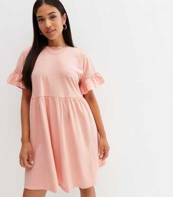 Petite Pale Pink Jersey Frill Mini Smock Dress