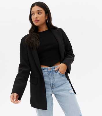 Petite Black Revere Collar Oversized Blazer