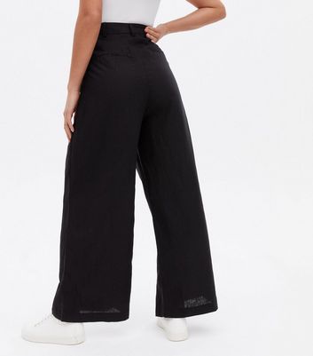 Petite Black Linen-Look Wide Leg 
