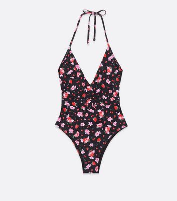Click to view product details and reviews for Black Floral Belted Halter Swimsuit New Look.