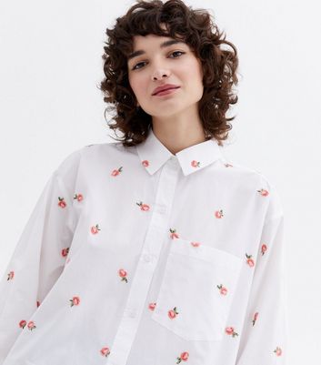 Damen Bekleidung White Floral Embroidered Oversized Shirt