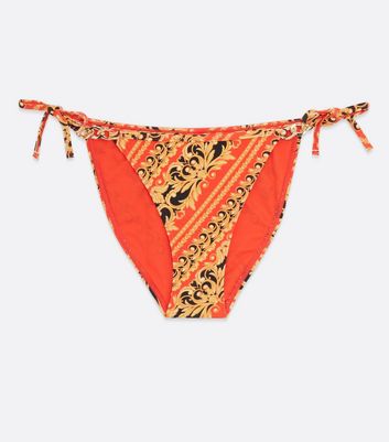 Click to view product details and reviews for Red Chain Print Tie Side Bikini Bottoms New Look.