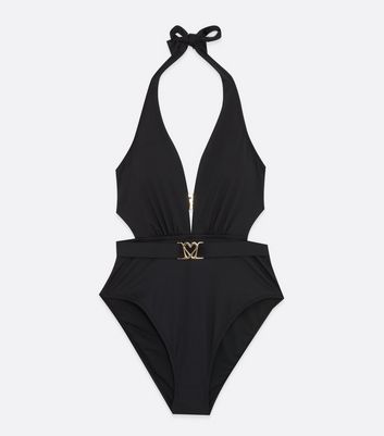 Click to view product details and reviews for Black Heart Belted Plunge Swimsuit New Look.