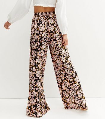 Tall Black Retro Floral Split Flared 