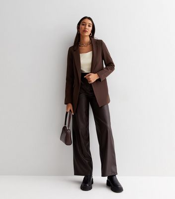 Tall Dark Brown Revere Collar Oversized Blazer New Look