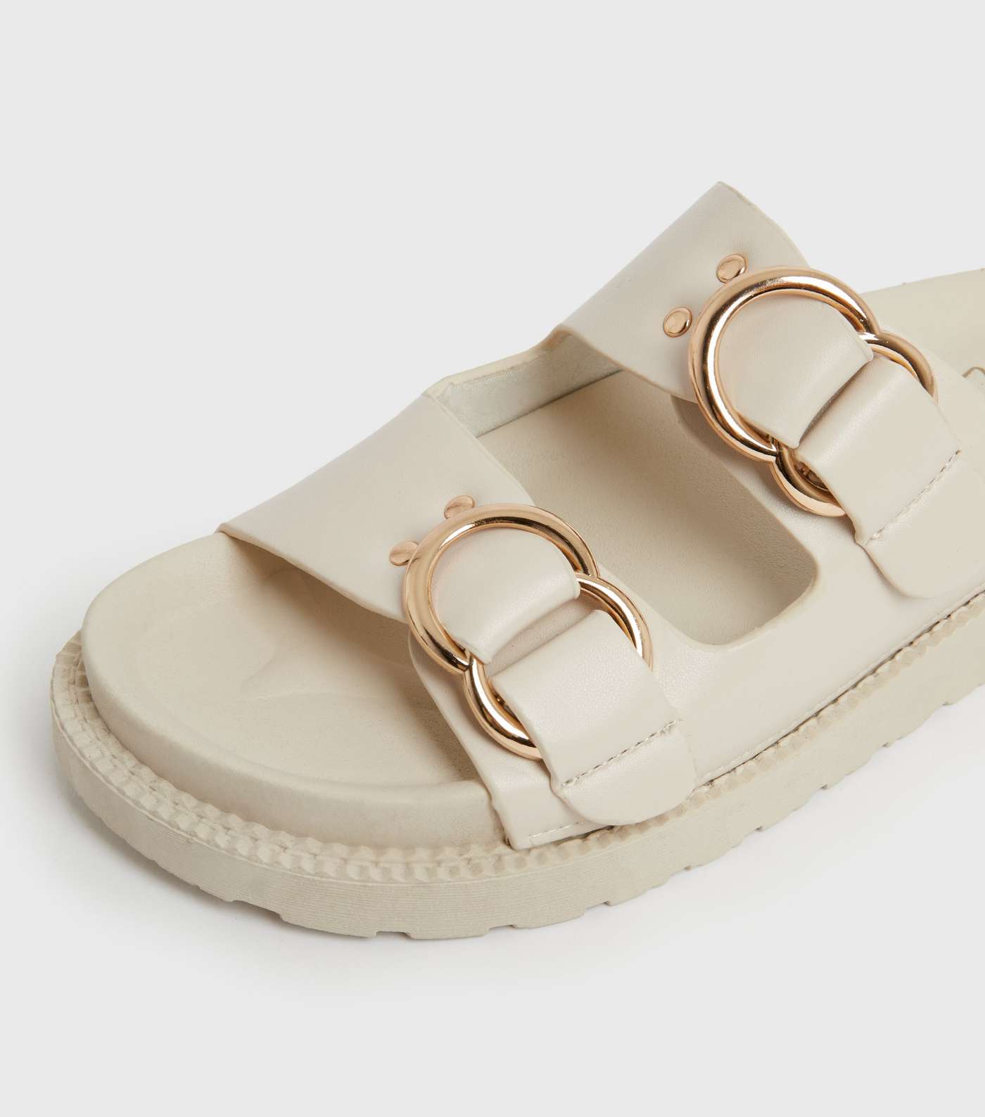 Girls Off White Leather-Look Chunky Sliders Image 4