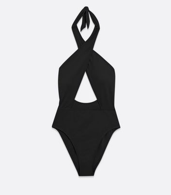 Click to view product details and reviews for Black Halter Cut Out Swimsuit New Look.